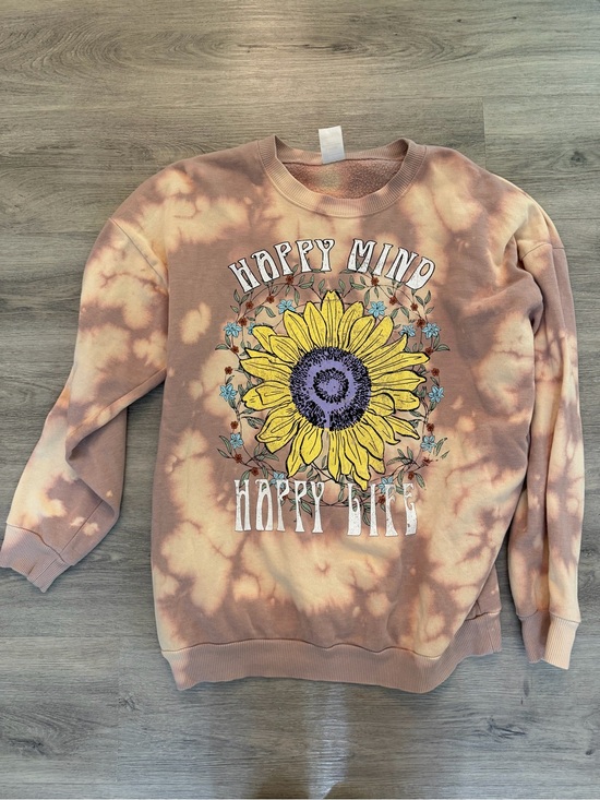 Tops - Tie-Dye Sunflower 'Happy Mind Happy Life' Sweatshirt - Yellow/Purple